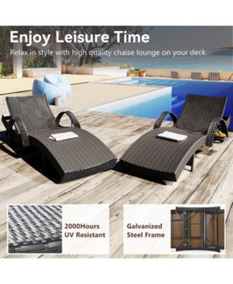 Streamdale 80" Wicker Chaise Lounge Set (2), Patio Rattan, Adjustable, Pull-out Table, Dark Brown