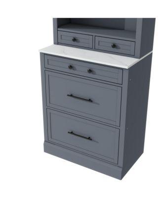 83" Freestanding with Faux Marble Top and 5 Drawers Kitchen Pantry Cabinet