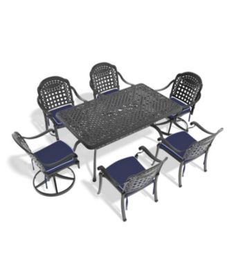 Streamdale 7-Piece Cast Aluminum Dining Set, 2 Swivel, 4 Chairs, Rectangular Table, Black Frame