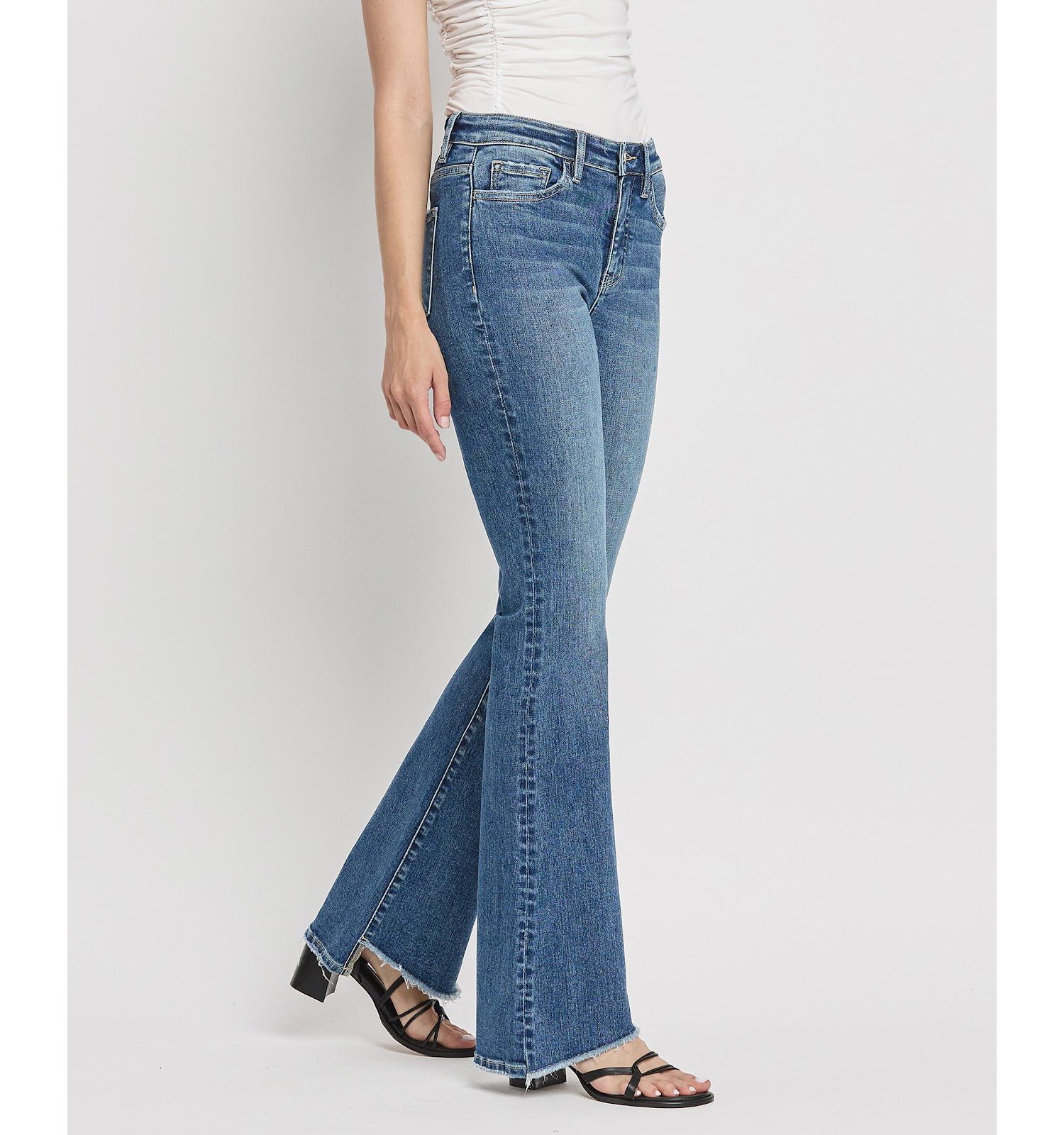Women's High Rise Slant Hem Flare Jeans