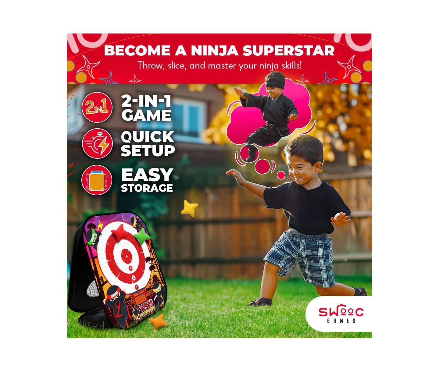 Детские игрушки SWOOC Ninja Superstar 2-in-1 Portable Bean Bag Toss Game, 20"W x 23"H, Ages 4+ — фото 2
