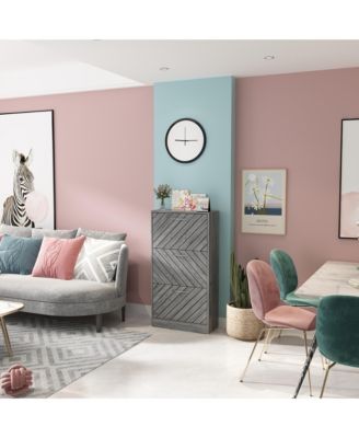 Wooden 3-door natural shoe cabinet, shutter door drawers, multi-purpose shoe rack with adjustable shelves