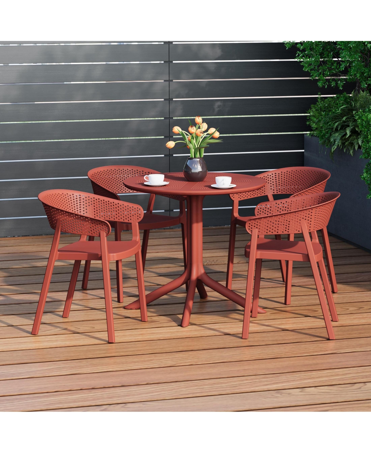 5-Piece Modern Patio Round Dining Table Set with Stackable Chairs