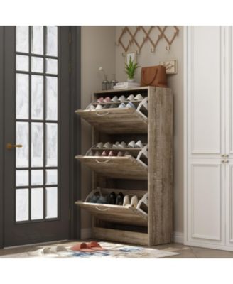 Wooden 3-Door Shoe Cabinet with Shutter Drawers and Adjustable Shelves