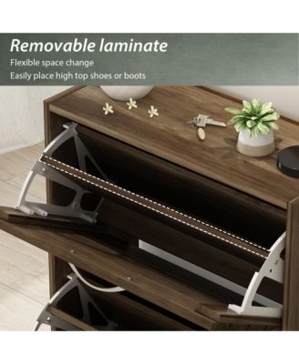 Wooden 3-Door Shoe Cabinet with Shutter Drawers and Adjustable Shelves