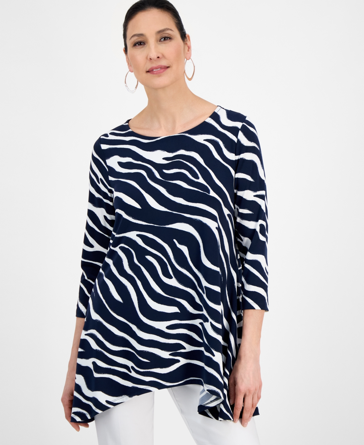 JM COLLECTION WOMEN'S PRINTED ASYMMETRIC BLOUSE, EXCLUSIVELY AT MACY'S 
