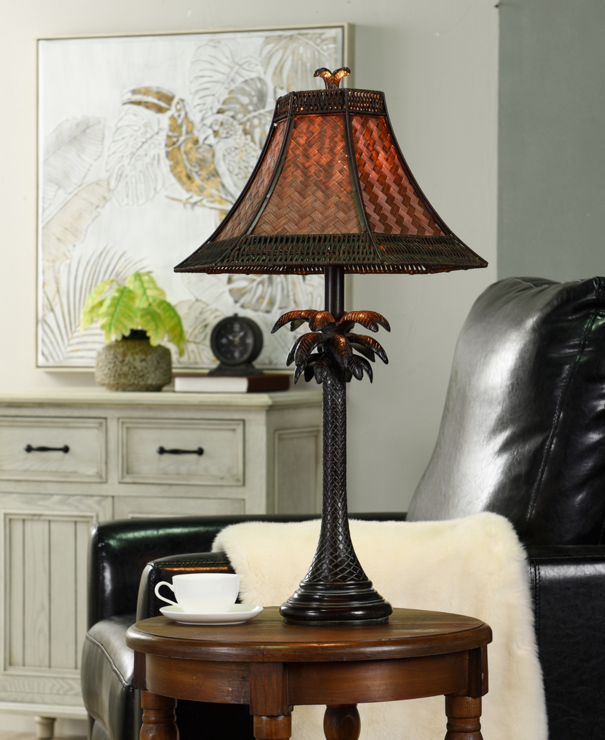STYLECRAFT HOME COLLECTION 26" FRENCH VERDI WOVEN RATTAN SHADE TABLE LAMP 