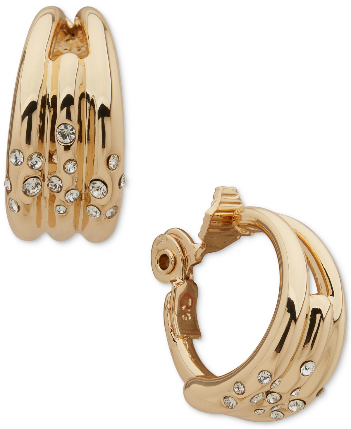 Anne Klein Gold-tone Small Pave Multi-row Clip-on Hoop Earrings, 0.7" In Crystal