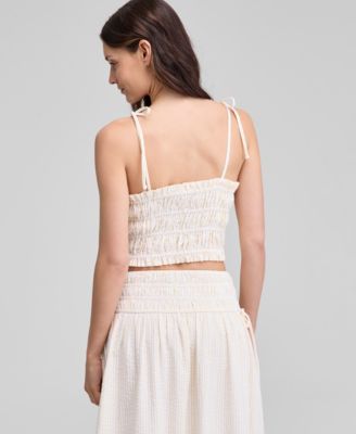 Women's Smocked Seersucker Tie-Strap Top, Exclusively at Macy's