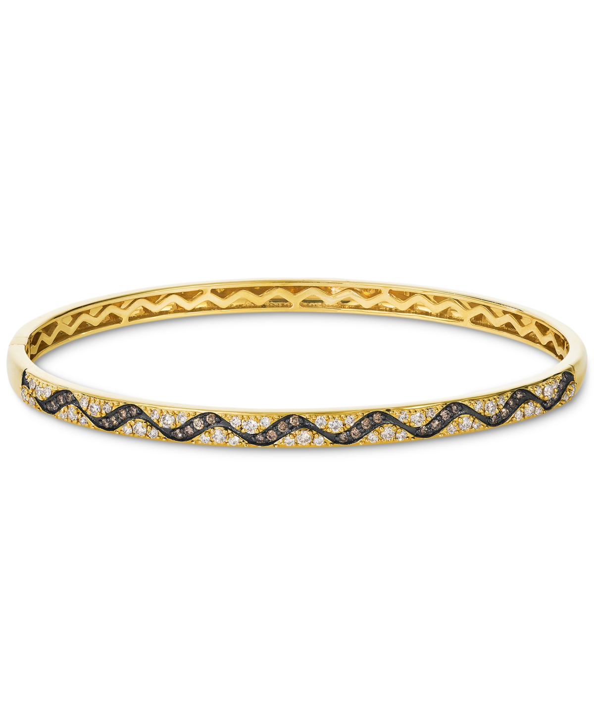 Nude Diamond & Chocolate Diamond Wavy Pattern Bangle Bracelet (3/4 ct. t.w.) in 14k Gold - White Gold
