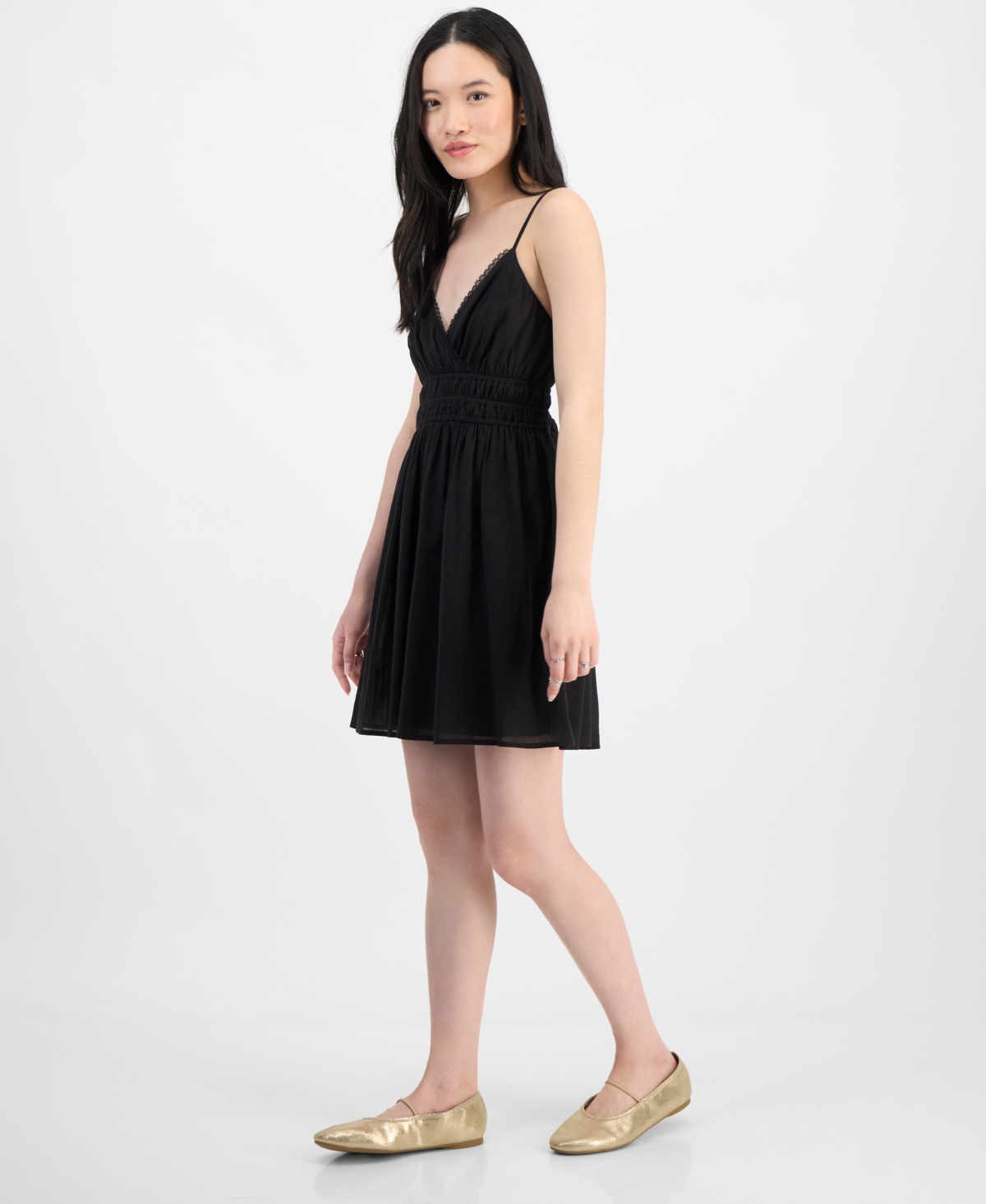 KINGSTON GREY JUNIORS' V-NECK SLEEVELESS FIT & FLARE MINI DRESS 