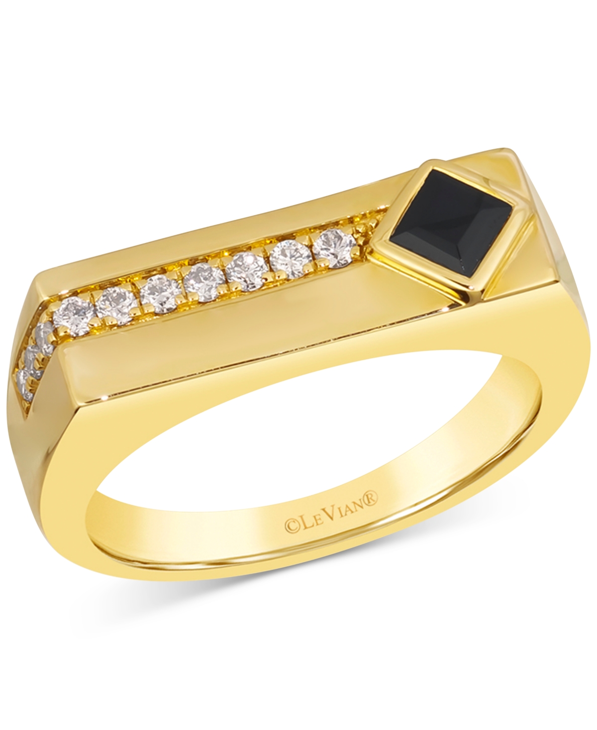 Le Vian Men's Onyx (4mm) & Nude Diamond (1/4 Ct. T.w.) Ring In 14k Yellow Gold In Yellow Gold