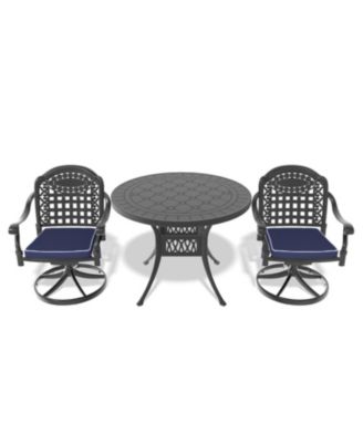 Streamdale 3-pc Cast Aluminum Dining Set, 2 Swivel Chairs, 39" Round Table, Black Frame