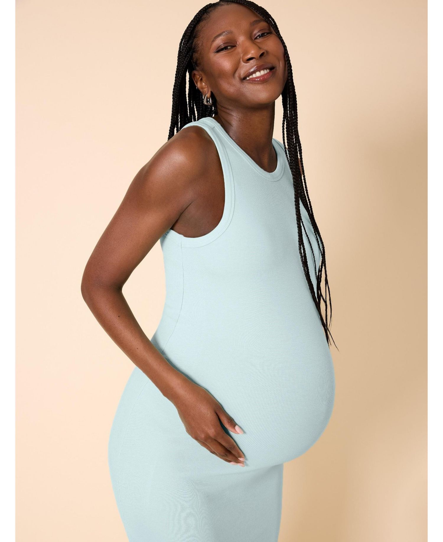 Women's Crew Neck Sleeveless Racerback Maternity Midi Dress