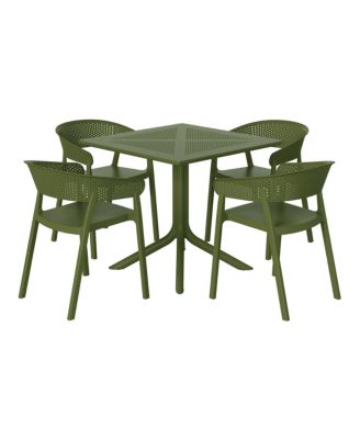 5-Piece Modern Patio Square Dining Table Set with Stackable Patio Dining Chairs