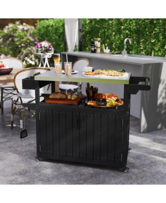 Outdoor Bar Cart with Storage, HDPE Outdoor Kitchen Cart,
