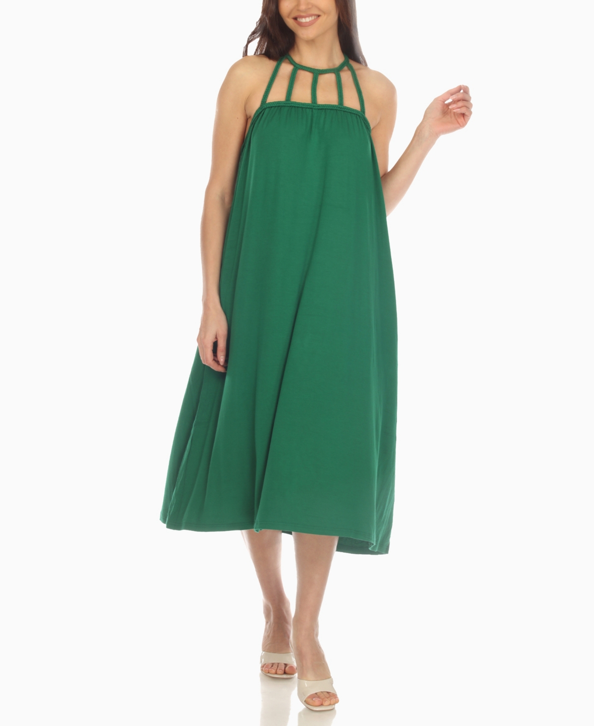 White Mark Women's Braided Strap Midi Dress In Green