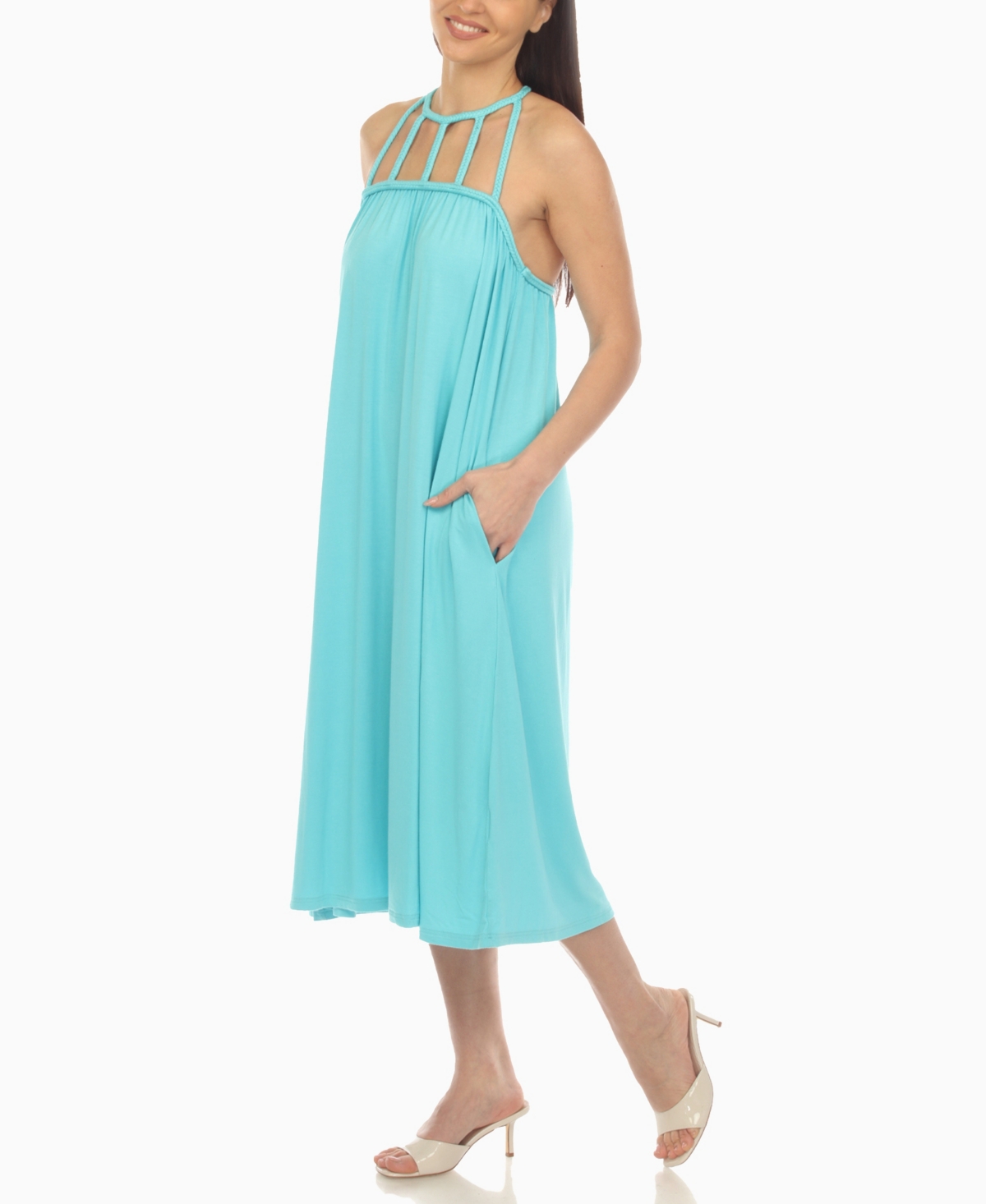 White Mark Women's Braided Strap Midi Dress In Blue Aqua