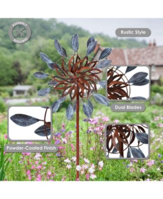 Whirling Petals Powder-Coated Iron Wind Spinner - 48" H - Blue and Brown