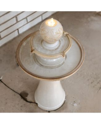 Gentle Glow 2-Tier Ceramic Outdoor Fountain with LED Lights - 26.5" H - Off-White