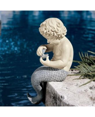 Young Little Sitting Mermaid Garden Statue for Outdoor Decor and Lawn Accent