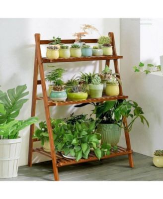 Farmhouse Indoor/Outdoor 3-Tier Folding Plant Stand Planter Shelving Unit for Garden and Decor