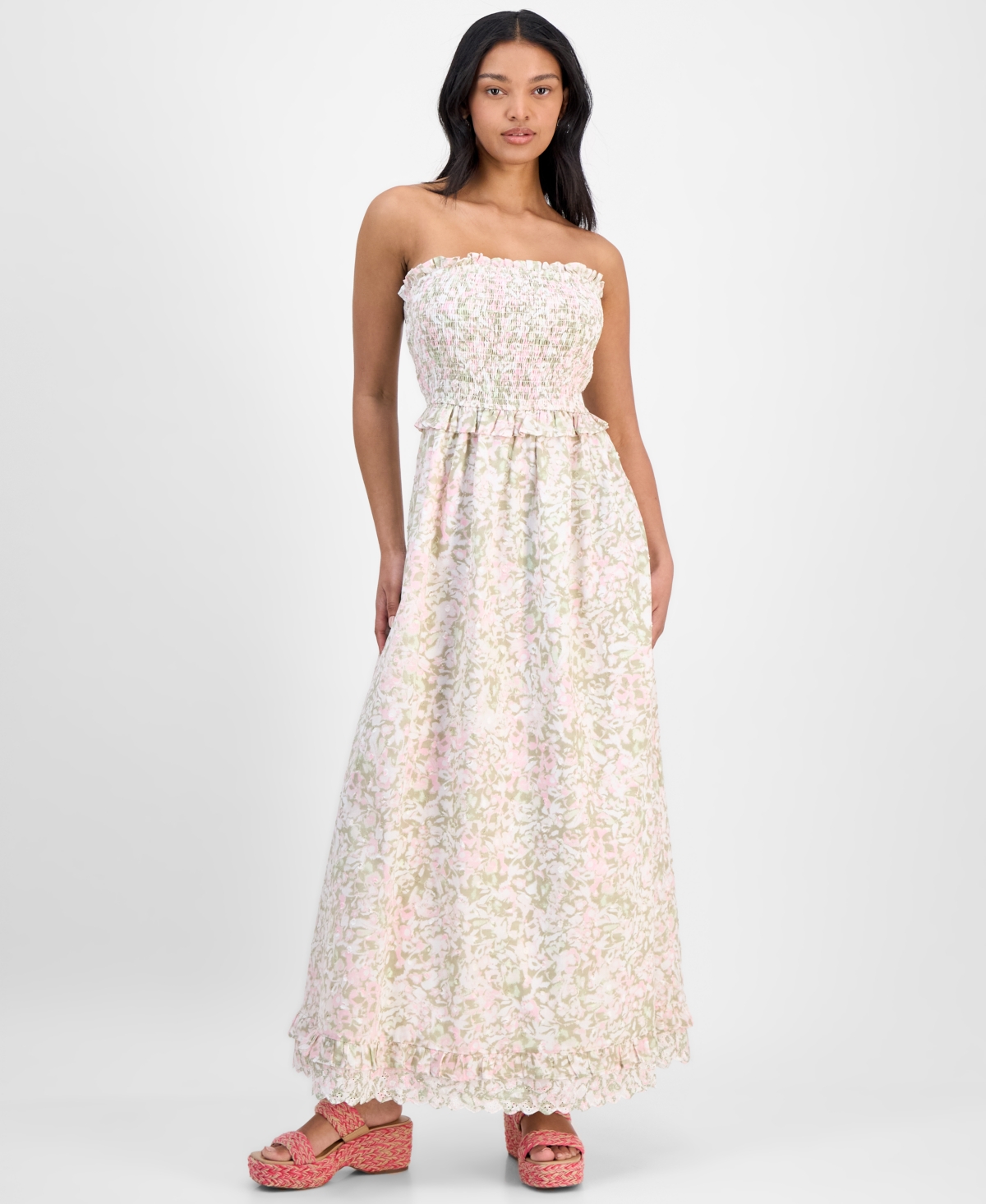 Shop And Now This Women's Cotton Smocked Strapless Maxi Dress, Exclusively At Macy's