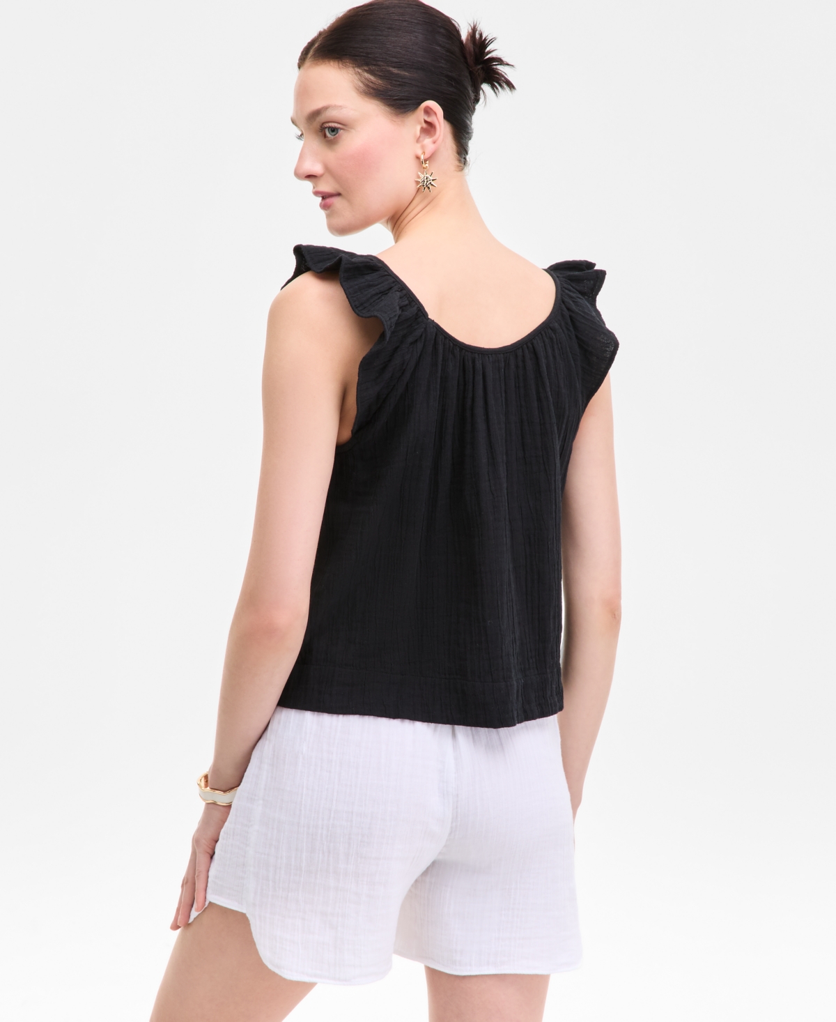 ON 34TH WOMEN'S COTTON GAUZE FLUTTER-SLEEVE TOP, EXCLUSIVELY AT MACY'S 