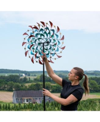Rainbow Breezes Powder-Coated Iron Wind Spinner - 84" H - Red, Blue, Yellow, and Turquoise