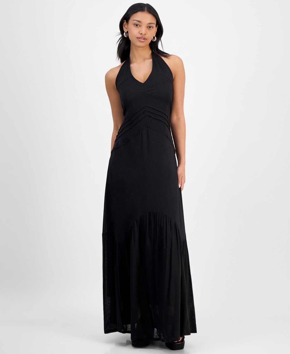 Women's Pintuck-Pleat Halter Maxi Dress, Exclusively at Macy's - Butter Yellow