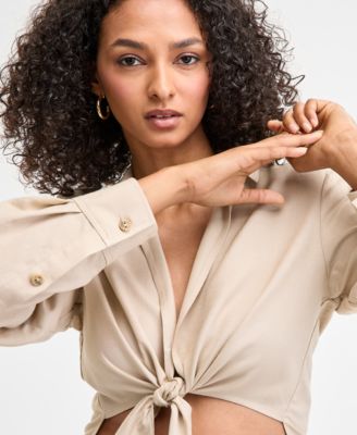 Women's Collared Tie-Hem Blouse, Exclusively at Macy's