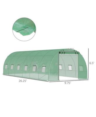 26.2 ft x 9.7 ft Outdoor Walk-in Greenhouse with Green PE Cover and Steel Frame
