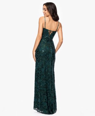 Juniors' Sequined Lace Cutout-Front Lace-Up-Back Gown