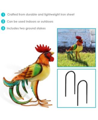 Romeo the Rooster Metal Outdoor Statue - 16" – Red, Orange, Yellow, and Green