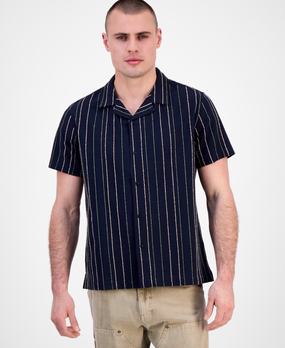 Men's Cooper Short Sleeve Striped Button-Front Shirt - Smart Blue Multi
