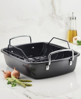 Carbon Steel 2 Pc. Ultra-lasting 17" x 13" Nonstick Roasting Pan with Easy Serve Rack