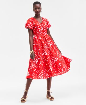 On 34th - Women's Paint Dot Puff-Sleeve Midi Dress