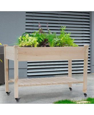 2ft x 4ft Outdoor Solid Fir Wood Raised Garden Bed Planter Box on Locking Wheels