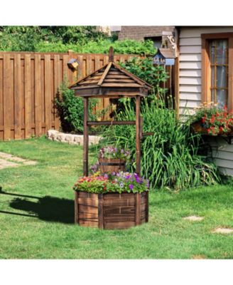 Rustic Wooden Wishing Well with Adjustable Hanging Bucket