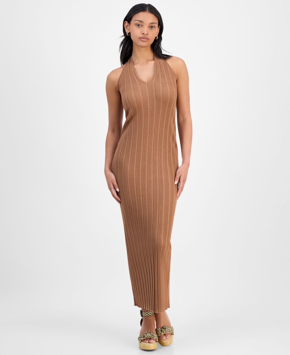 Women's Rib-Knit Halter Dress, Exclusively at Macy's - Palomino