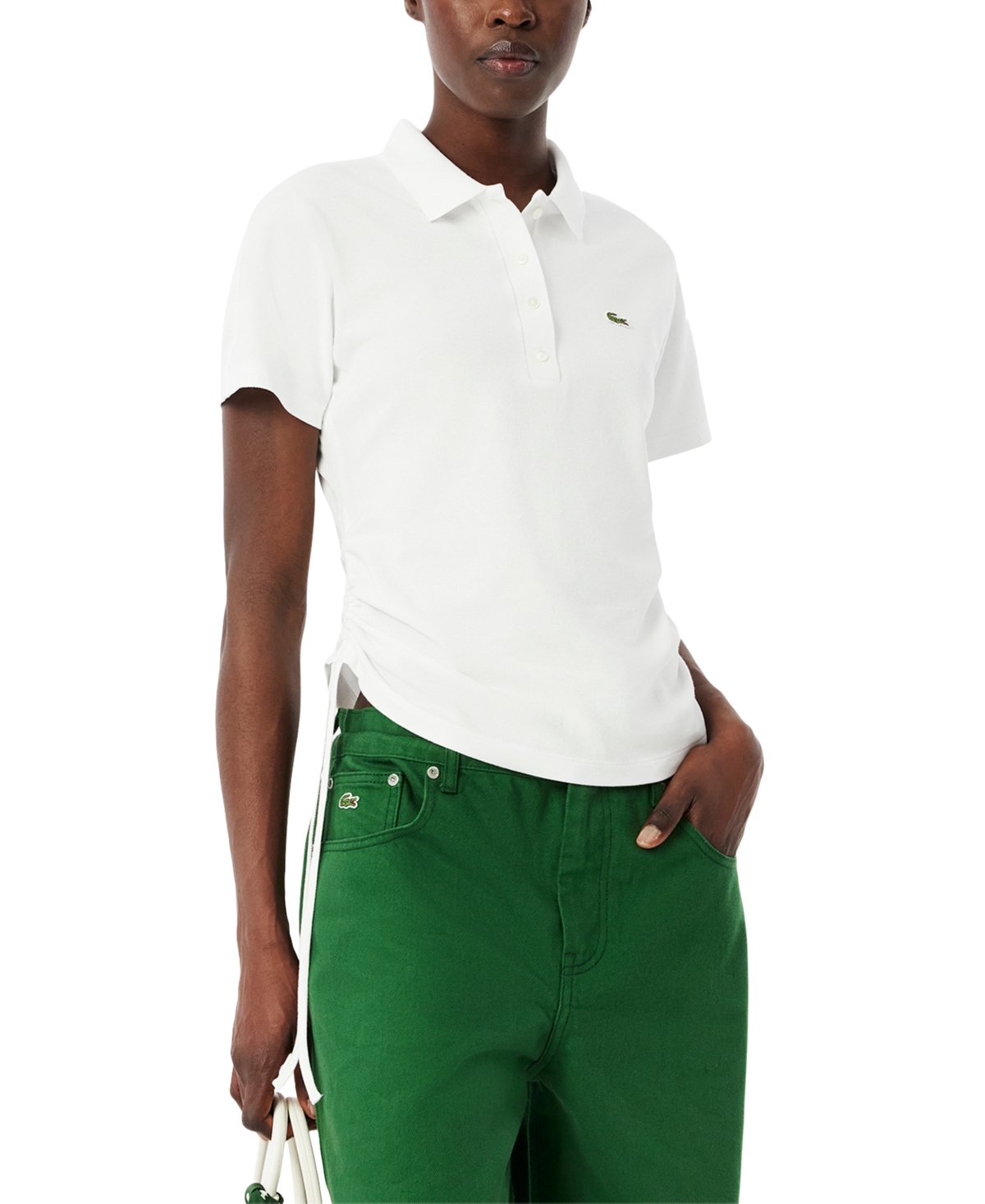 Lacoste Usa Women's Short-sleeve Ruched Polo T-shirt In White