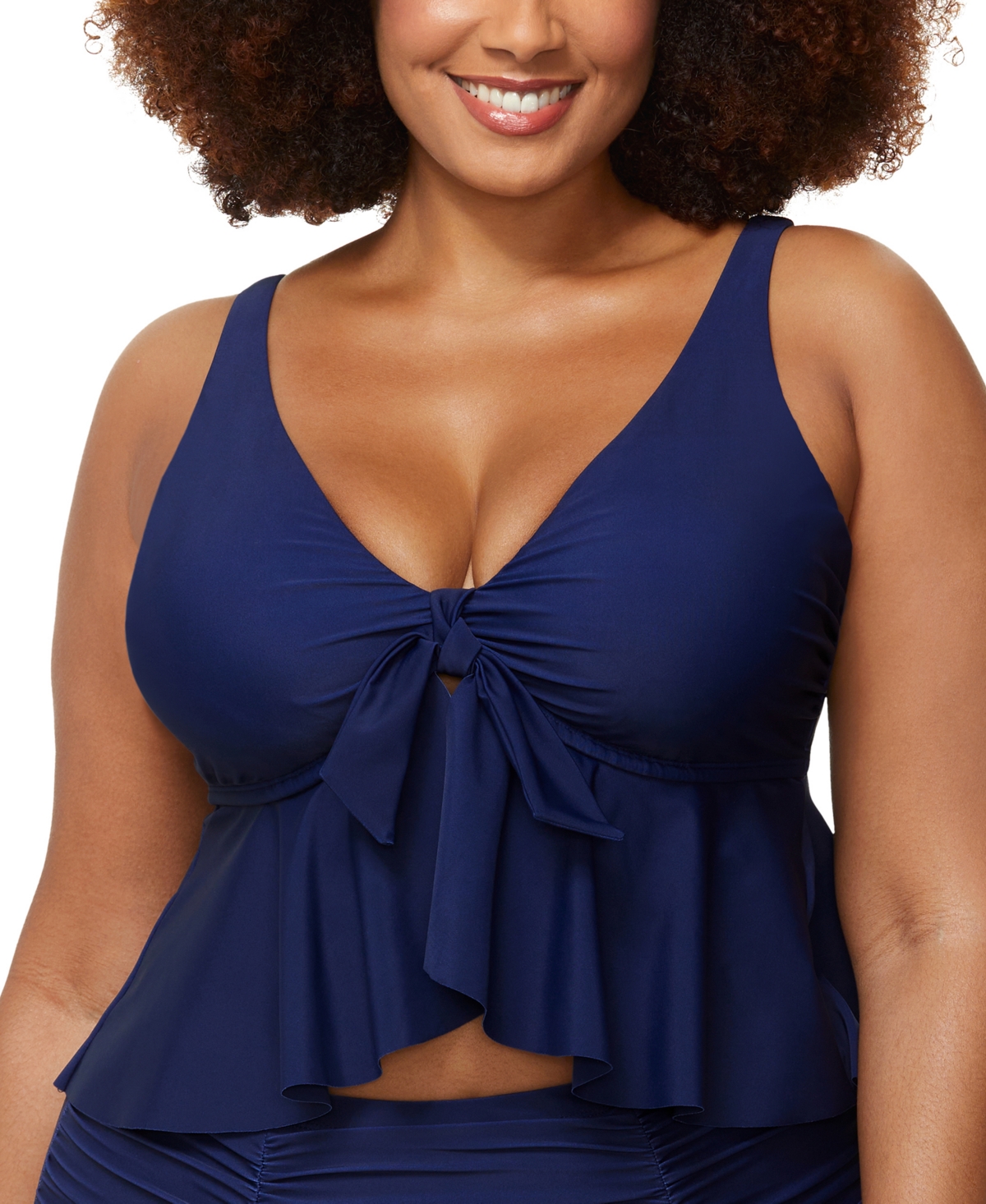 Trendy Plus Size Topanga Ruffle-Trim Bikini Top - Navy