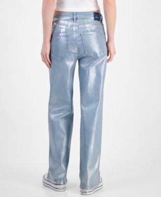 Juniors' Metallic Coated Wide-Leg Jeans