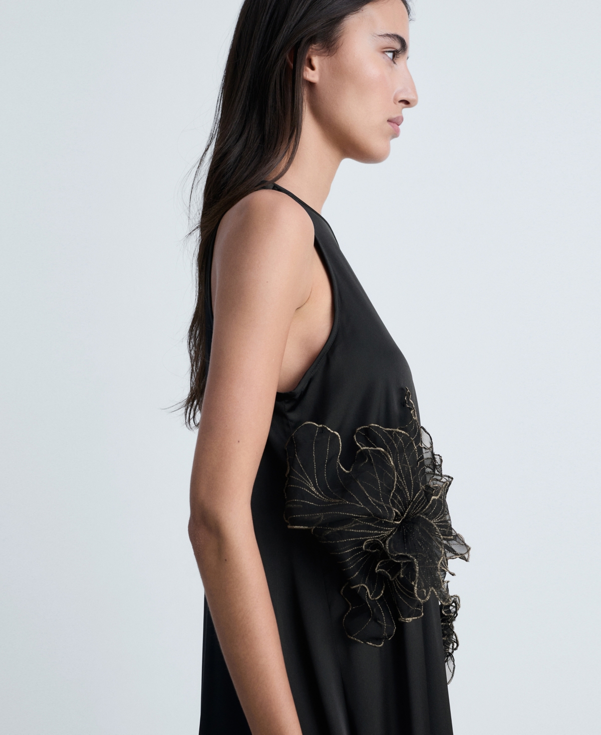 Shop Mango Women's Satin Maxi-flower Dress In Black