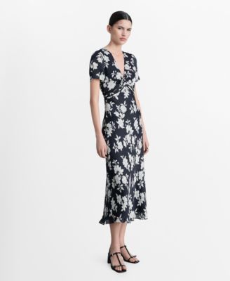 MANGO - Women's Floral-Print Flared Dress
