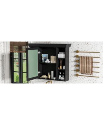 Streamdale Black Wall-Mounted Bathroom Cabinet with Mirror and Shelves