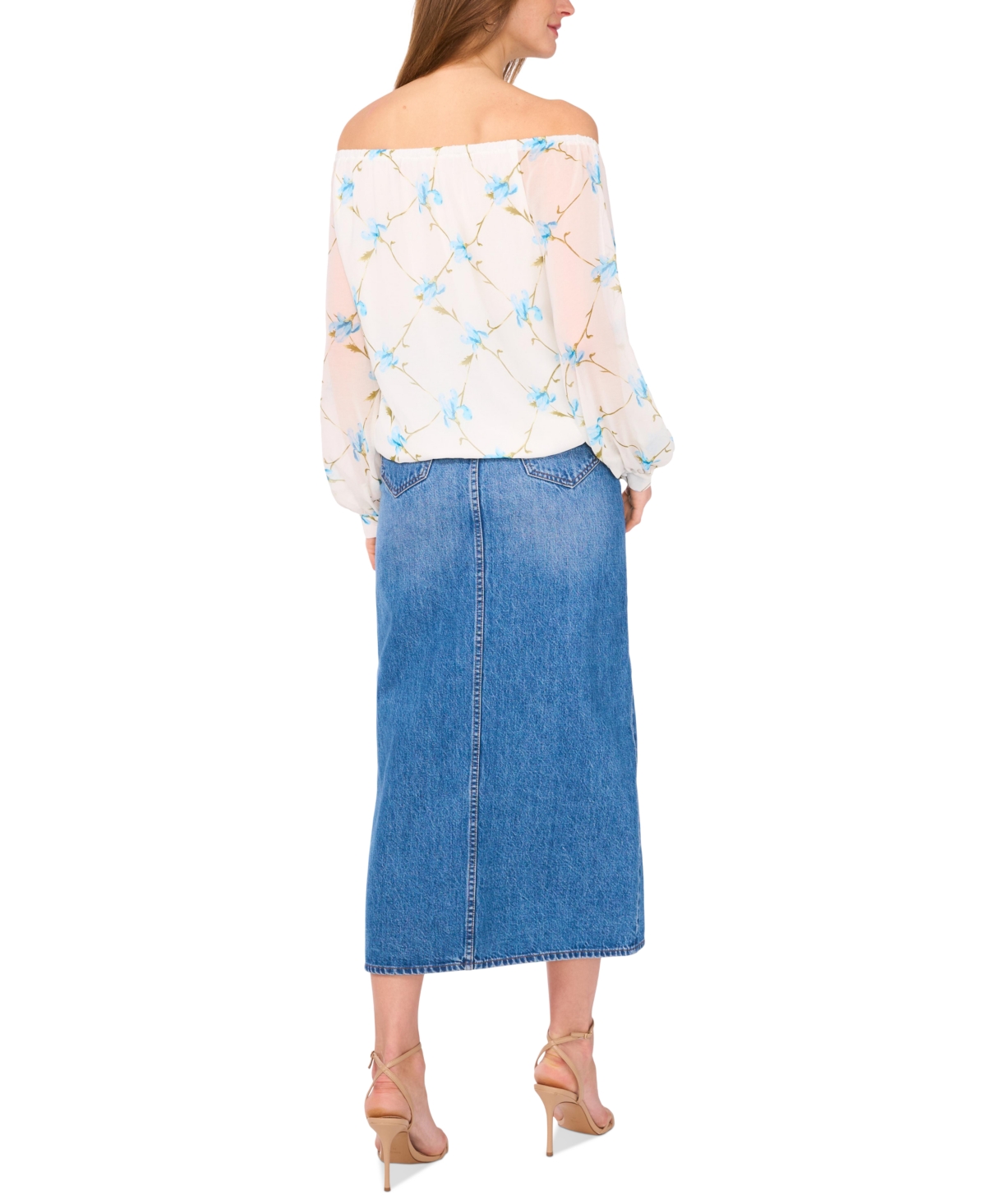 VINCE CAMUTO WOMEN'S FLORAL OFF-THE-SHOULDER LONG-SLEEVE TIE-FRONT BLOUSE 