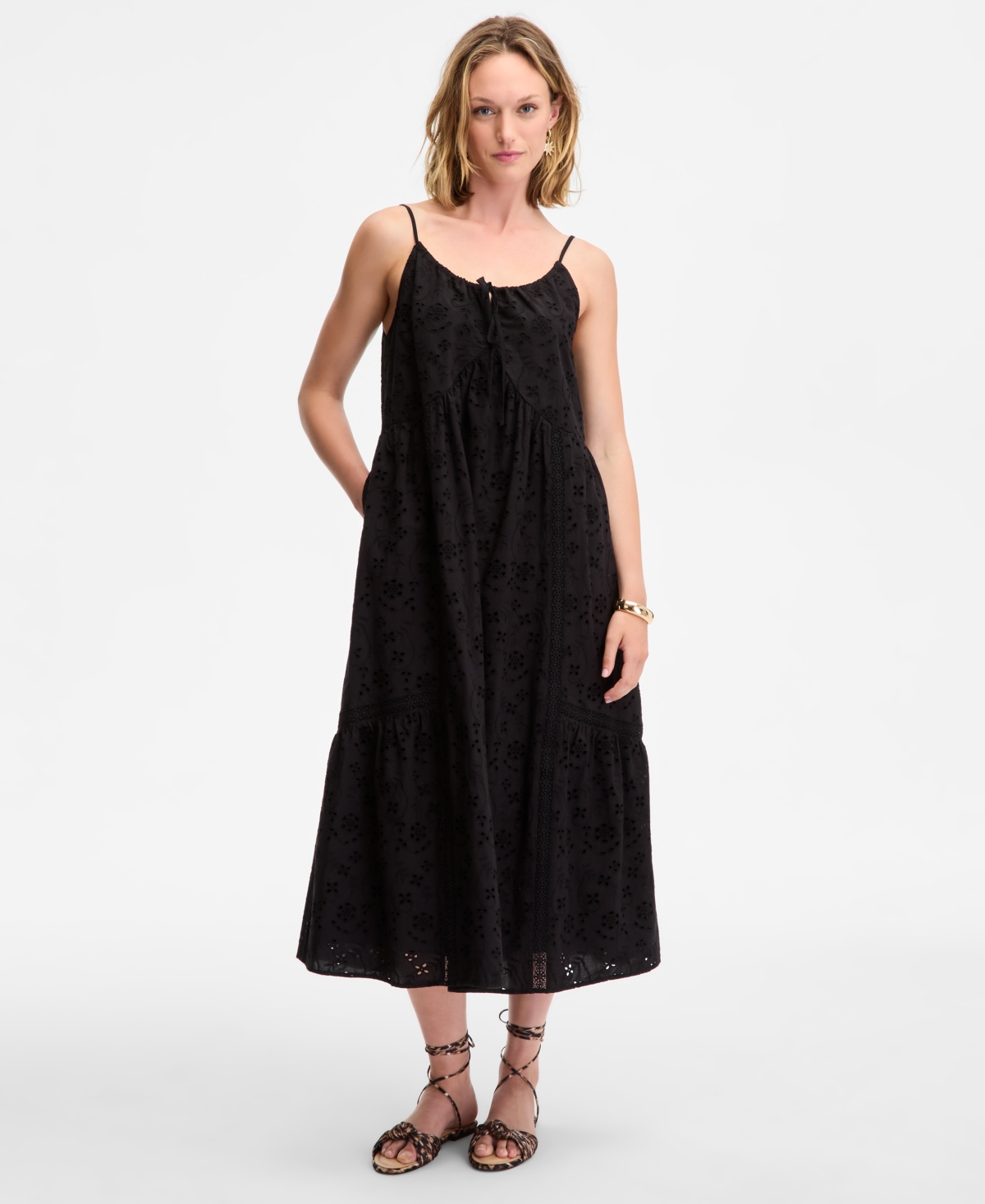 Women's Eyelet Midi Dress, Exclusively at Macy's - Bright White