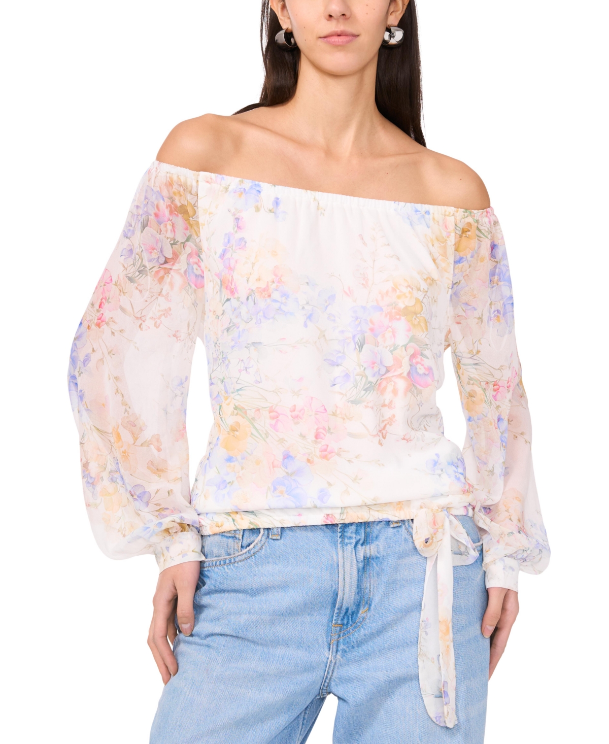 Vince Camuto Women's Printed Off-the-shoulder Tied-hem Top