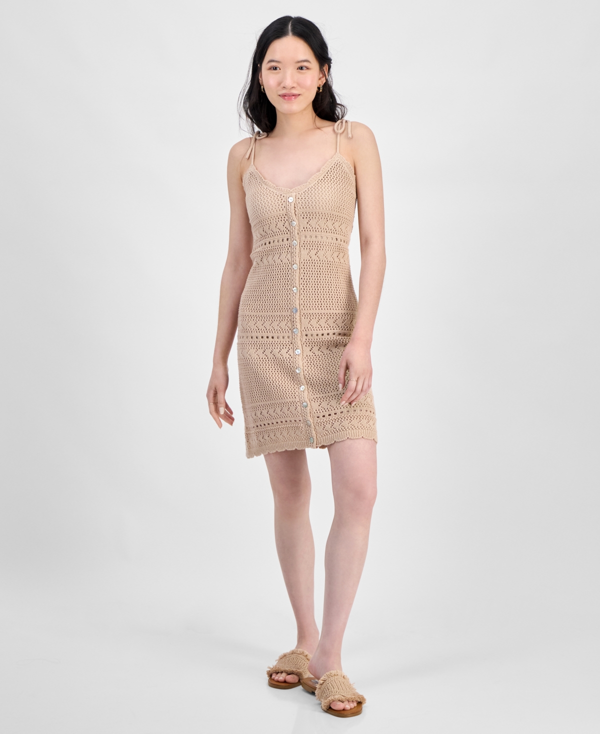 Hippie Rose Juniors' Crochet Tie-strap Mini Dress